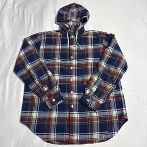 Polo Ralph Lauren Hooded Plaid Flannel Workshirt Button Down Tartan Size Large